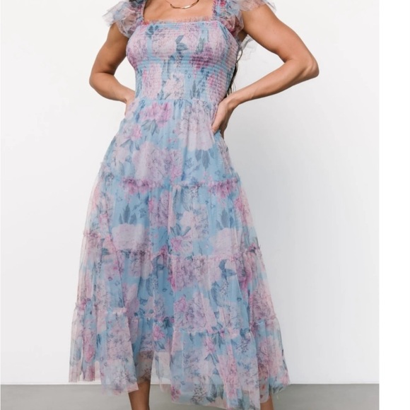 Floral Blue and Pink Maxi Dress - Picture 2 of 2